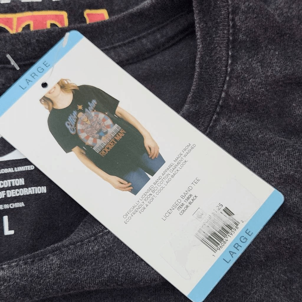 Elton John T-Shirt NWT Size Large Black Short Sleeve Elton John Rocket Man Tee