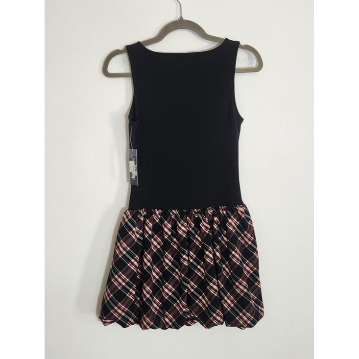 Derek Heart Red and Black Plaid Bubble Skirt Mini Dress Size Medium NWT