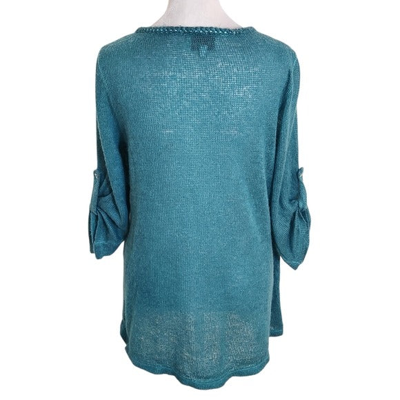 Belle France Teal Blue Knit Top Size Medium