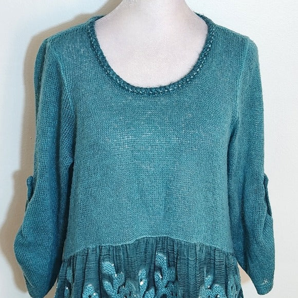 Belle France Teal Blue Knit Top Size Medium