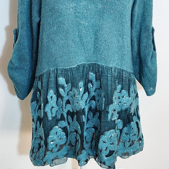 Belle France Teal Blue Knit Top Size Medium
