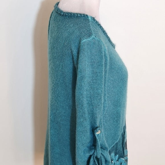 Belle France Teal Blue Knit Top Size Medium