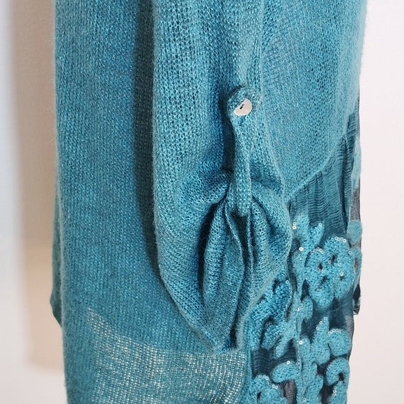 Belle France Teal Blue Knit Top Size Medium
