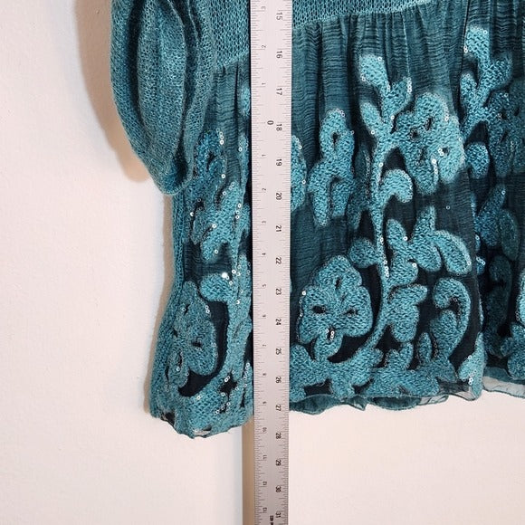 Belle France Teal Blue Knit Top Size Medium