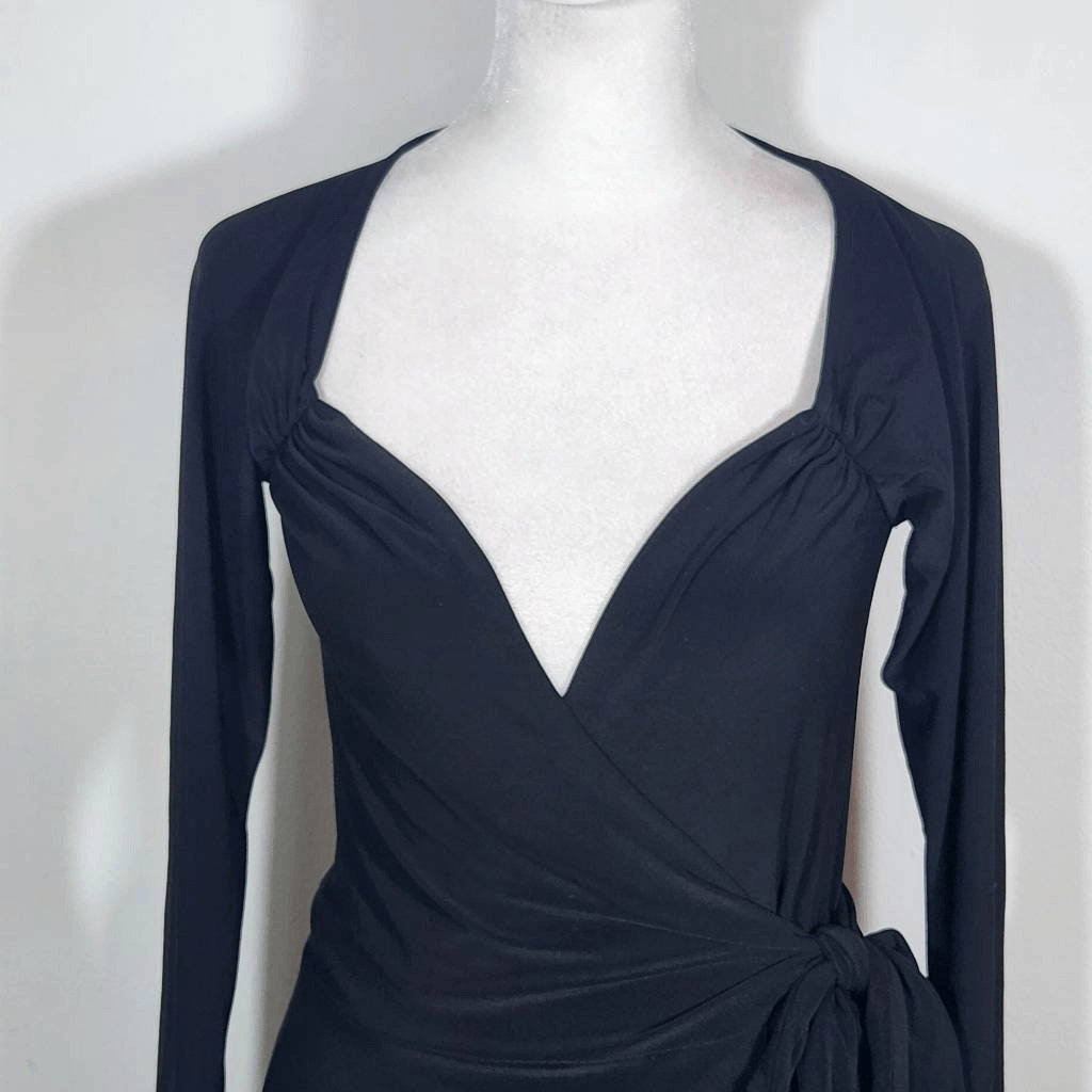 Norma Kamali Black Jersey Wrap Dress Size XS Black Mini Wrap Dress