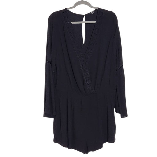 Ambiance Black Boho Short Romper with Crochet Lace Detail NWOT Size 2X