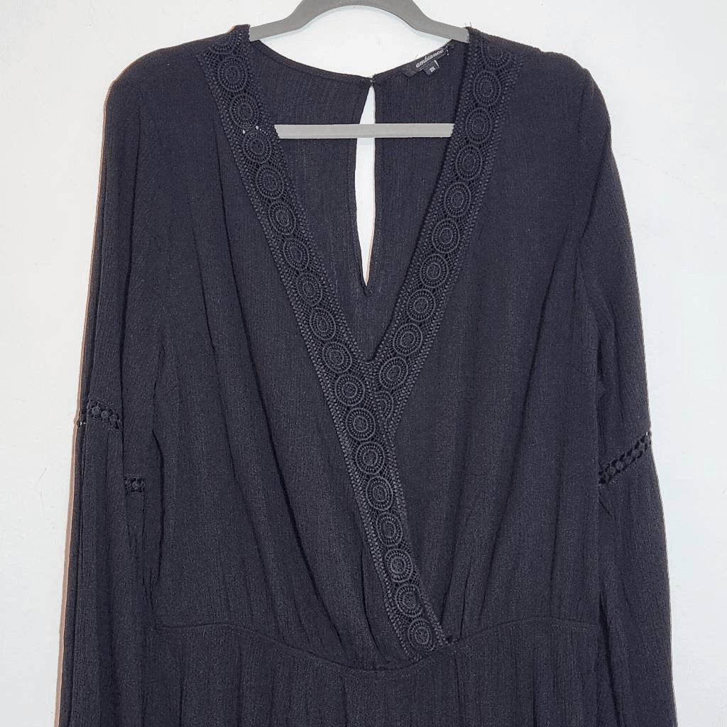 Ambiance Black Boho Short Romper with Crochet Lace Detail NWOT Size 2X