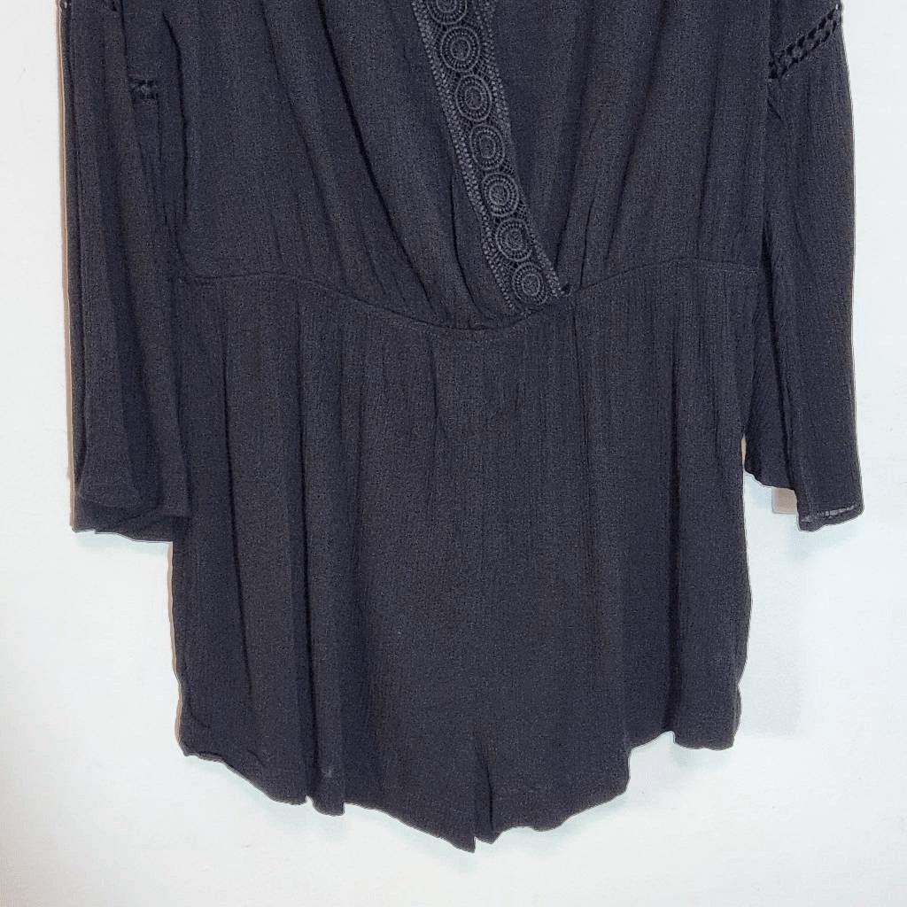 Ambiance Black Boho Short Romper with Crochet Lace Detail NWOT Size 2X