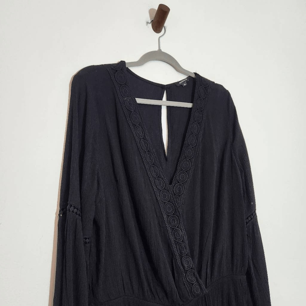 Ambiance Black Boho Short Romper with Crochet Lace Detail NWOT Size 2X