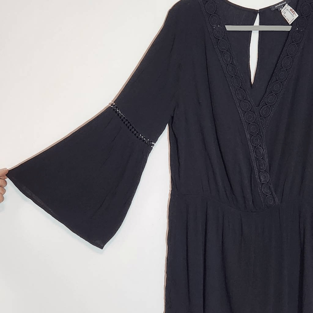 Ambiance Black Boho Short Romper with Crochet Lace Detail NWOT Size 2X