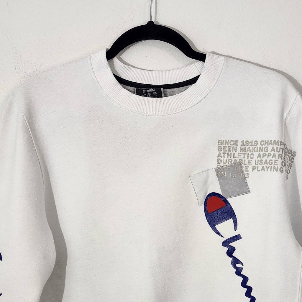 Champion Heritage White Crew Neck Sweatshirt Size Medium Champion White Pullover