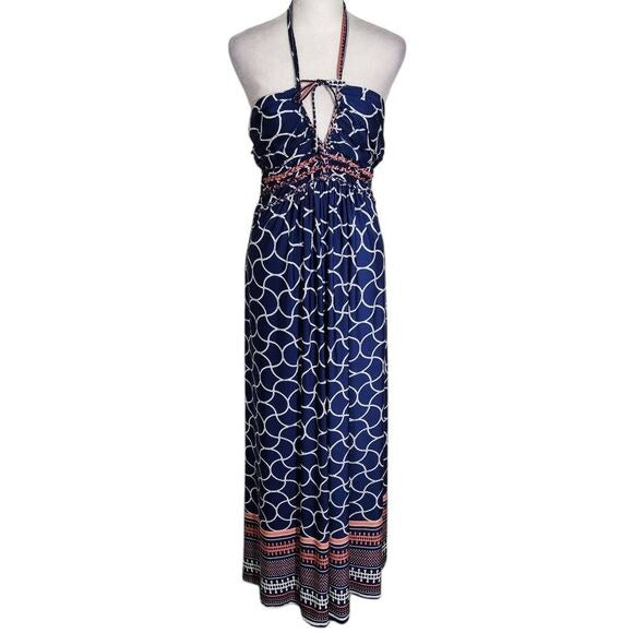 Saint Tropez West Pink and Navy Maxi Dress Size Medium Resortwear Dress