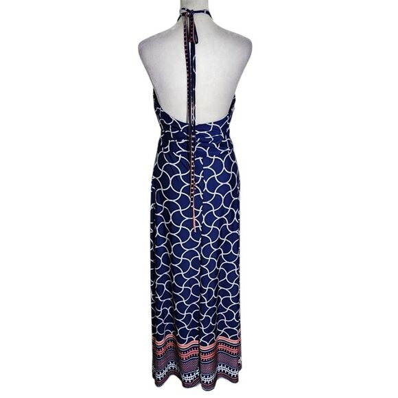 Saint Tropez West Pink and Navy Maxi Dress Size Medium Resortwear Dress