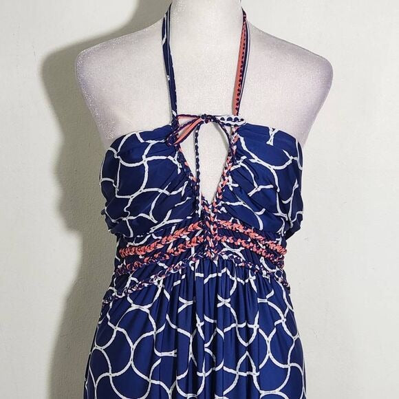 Saint Tropez West Pink and Navy Maxi Dress Size Medium Resortwear Dress
