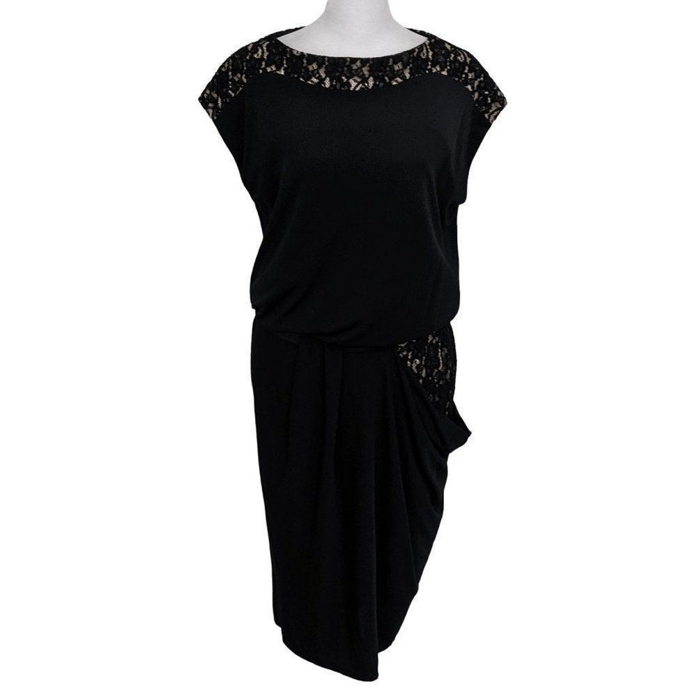 DS Dress Black Tan Cocktail Dress Size 6 Wedding Guest Dress Black Lace Dress