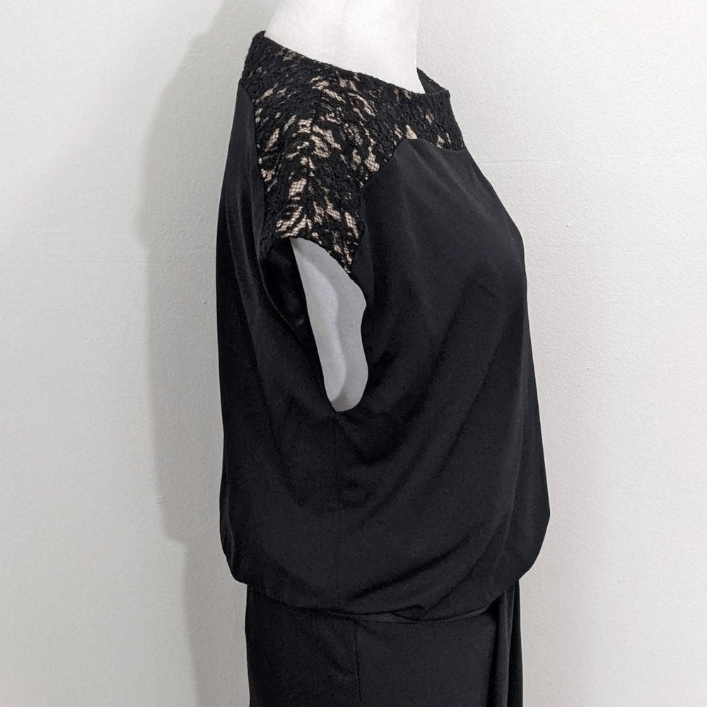 DS Dress Black Tan Cocktail Dress Size 6 Wedding Guest Dress Black Lace Dress