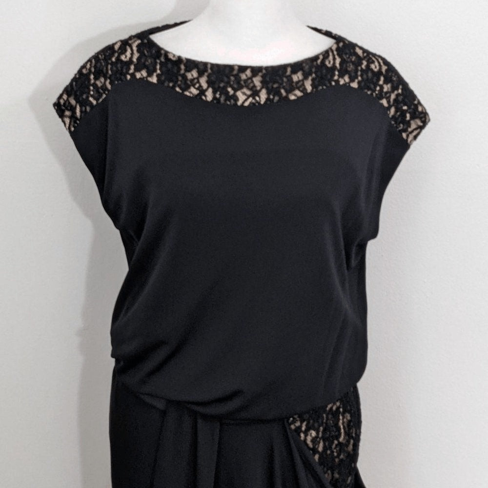 DS Dress Black Tan Cocktail Dress Size 6 Wedding Guest Dress Black Lace Dress