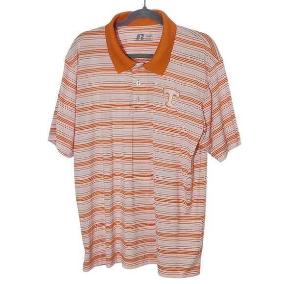Russell Orange and White Stripe Tennessee Vols Polo Shirt Short Sleeves Size XL