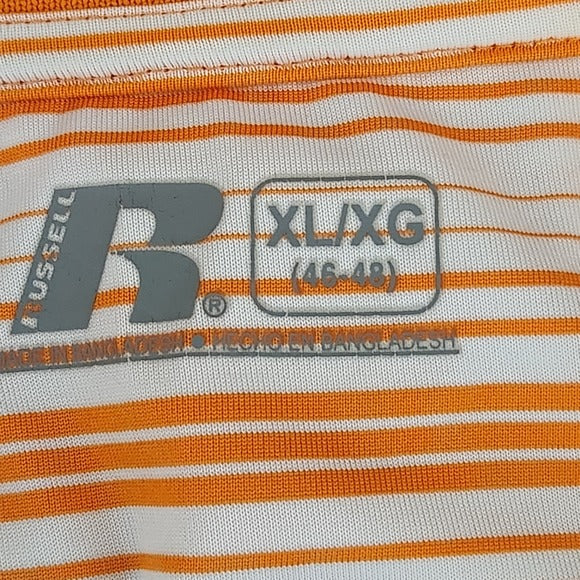 Russell Orange and White Stripe Tennessee Vols Polo Shirt Short Sleeves Size XL