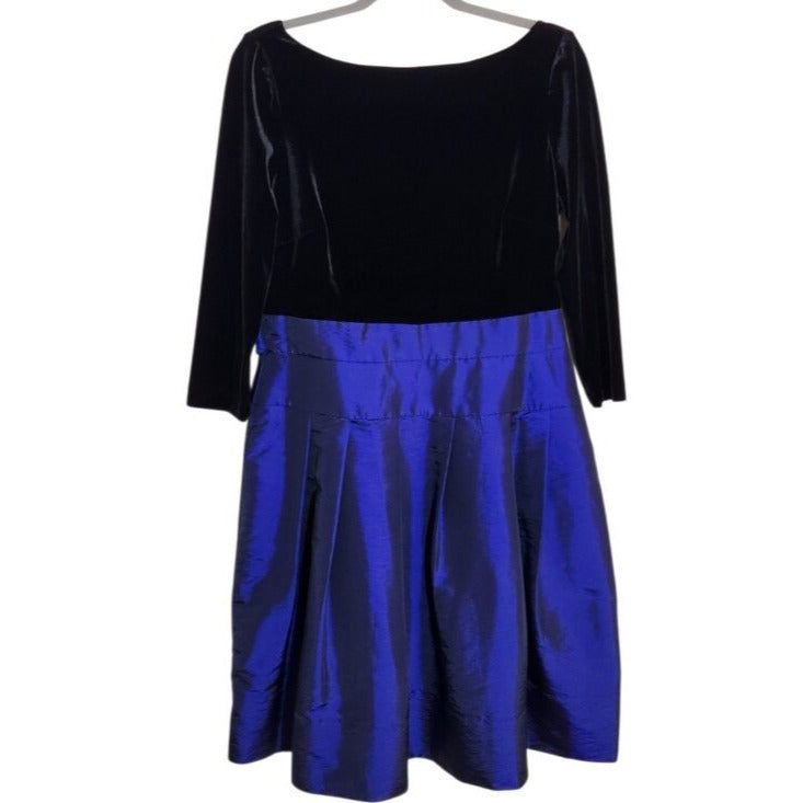 Evan Picone Womens Black Velvet and Indigo Taffeta Cocktail Dress Size 12