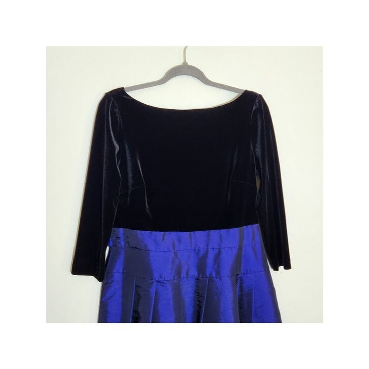 Evan Picone Womens Black Velvet and Indigo Taffeta Cocktail Dress Size 12