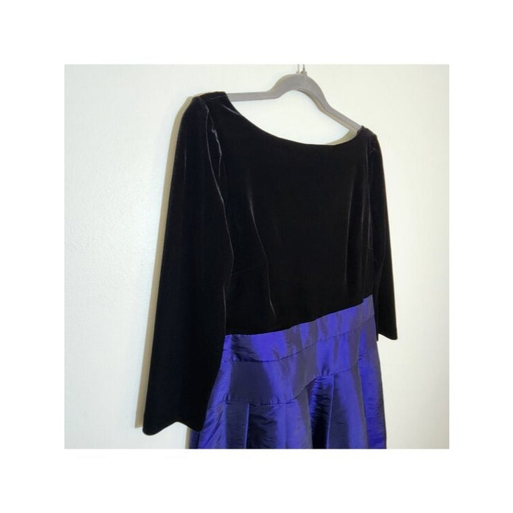 Evan Picone Womens Black Velvet and Indigo Taffeta Cocktail Dress Size 12