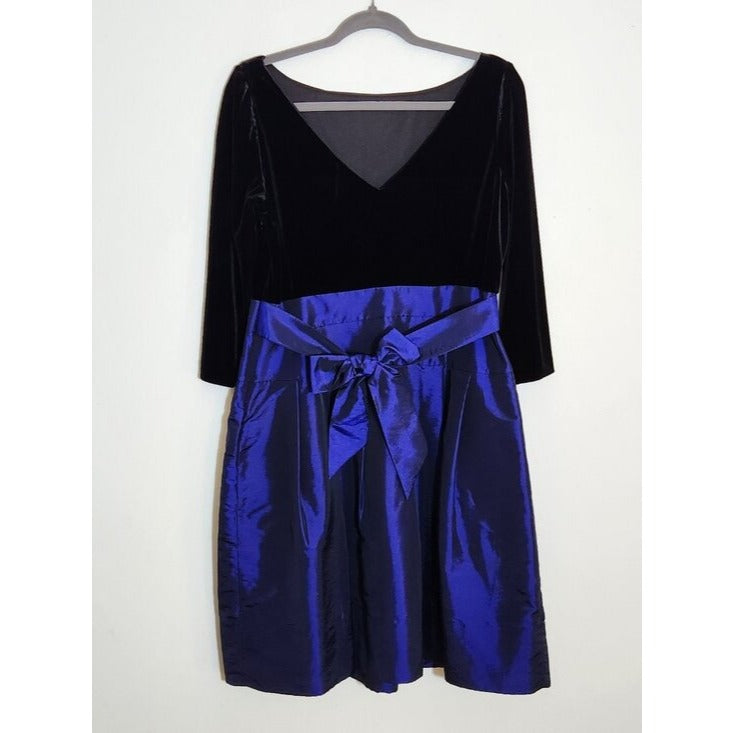 Evan Picone Womens Black Velvet and Indigo Taffeta Cocktail Dress Size 12
