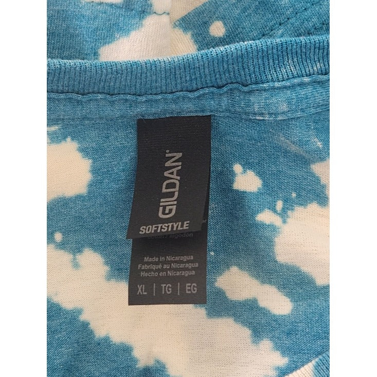 Gildan Blue and Cream Tie Dye Short Sleeve Tee Size XL