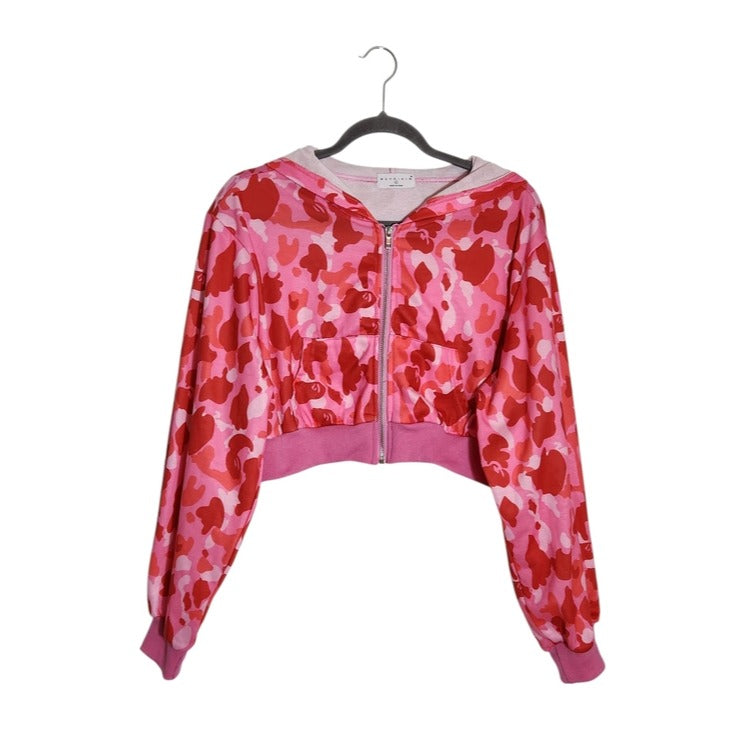 Meysi Kim Pink Camouflage Cropped Hoodie Jacket Size Large