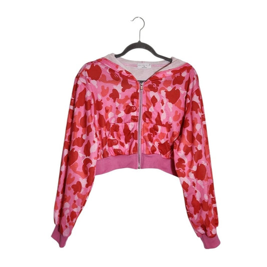Meysi Kim Pink Camouflage Cropped Hoodie Jacket Size Large