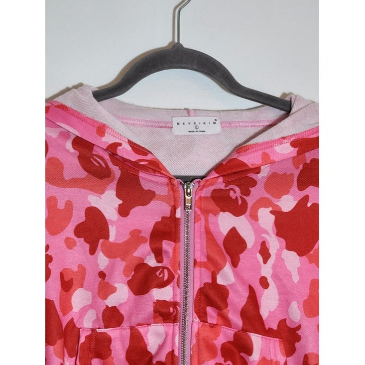 Meysi Kim Pink Camouflage Cropped Hoodie Jacket Size Large