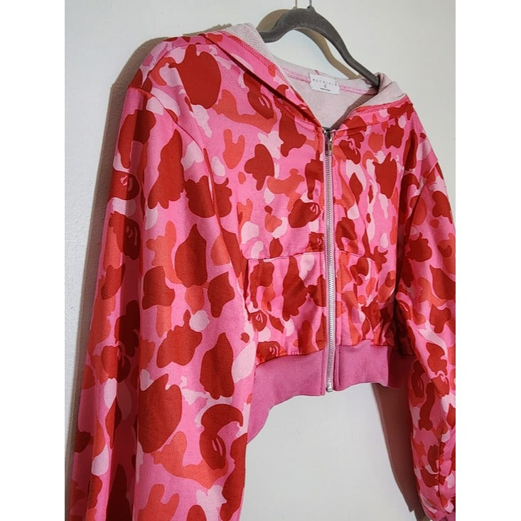 Meysi Kim Pink Camouflage Cropped Hoodie Jacket Size Large