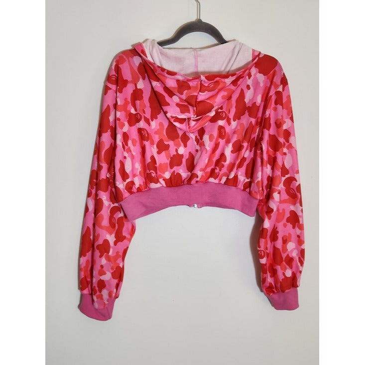 Meysi Kim Pink Camouflage Cropped Hoodie Jacket Size Large