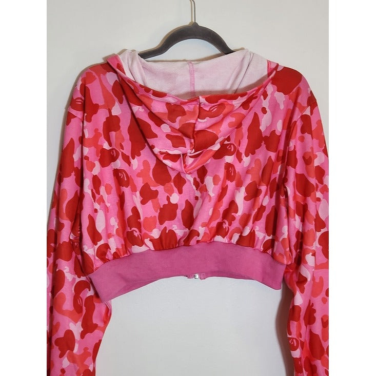Meysi Kim Pink Camouflage Cropped Hoodie Jacket Size Large