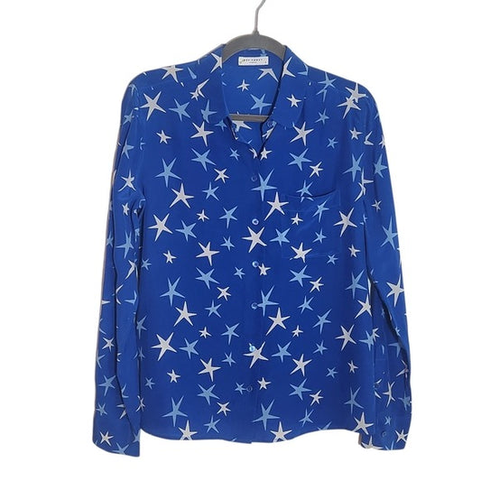 Equipment Blue and White Star Print Button Down Blouse Size Small NWT