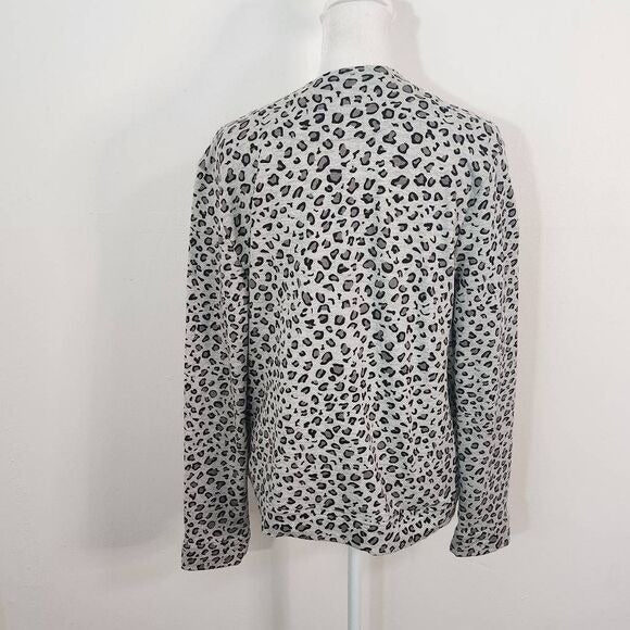 Joan Vass Gray Leopard Print Knit Moto Jacket Size Medium Gray Leopard Jacket
