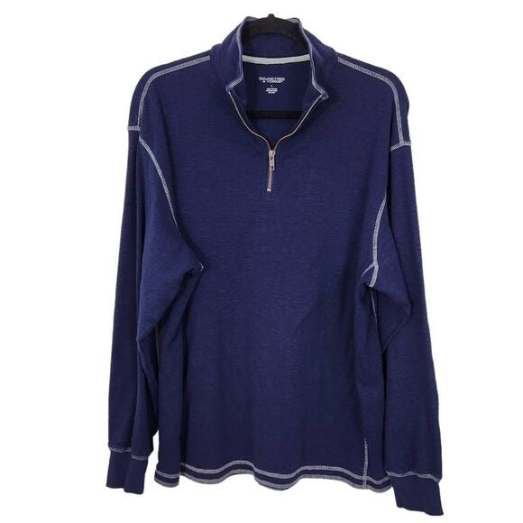 Roundtree & Yorke Navy Quarter-Zip Pullover Size Large Preppy Navy Knit Pullover