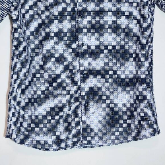 Paulo Solari Navy and White Print Short-Sleeved Button-Down Shirt Size Medium