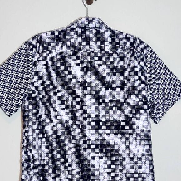 Paulo Solari Navy and White Print Short-Sleeved Button-Down Shirt Size Medium