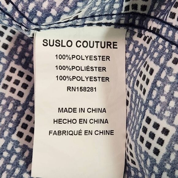 Paulo Solari Navy and White Print Short-Sleeved Button-Down Shirt Size Medium