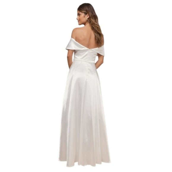Lulus White Satin Off the Shoulder Wedding Dress NWT Medium Puffy Wedding Gown