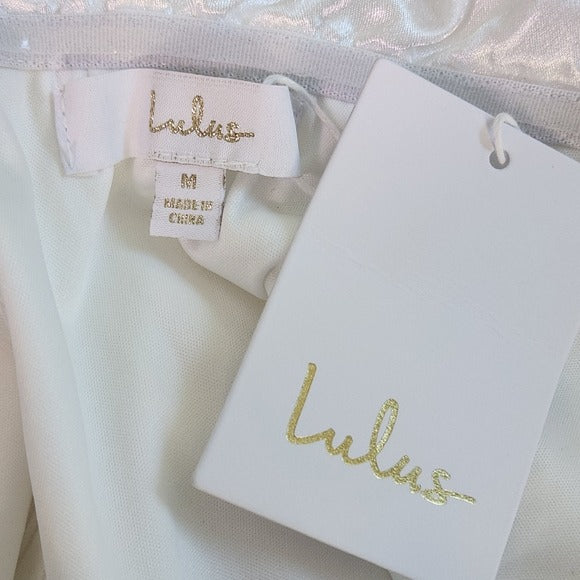 Lulus White Satin Off the Shoulder Wedding Dress NWT Medium Puffy Wedding Gown