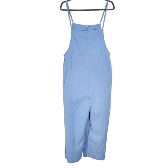 Blue Wide-Leg Cropped Overalls Size Medium