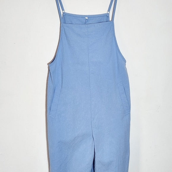 Blue Wide-Leg Cropped Overalls Size Medium