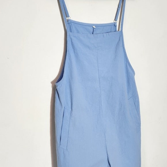 Blue Wide-Leg Cropped Overalls Size Medium