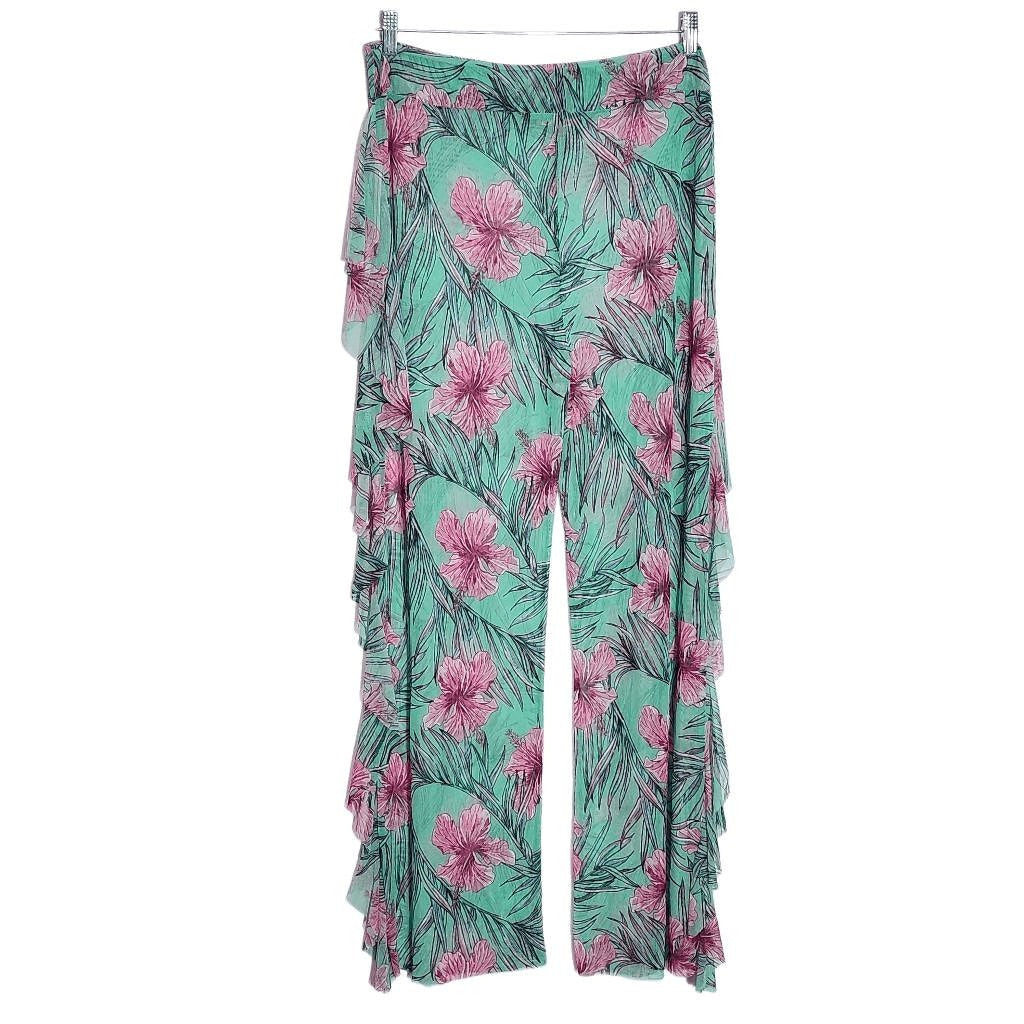 Love 83 Green and Pink Floral Sheer Beach Pants NWT Size 3XL Pull-on Pants