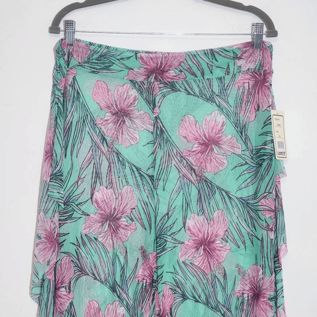 Love 83 Green and Pink Floral Sheer Beach Pants NWT Size 3XL Pull-on Pants