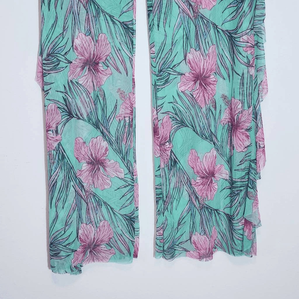 Love 83 Green and Pink Floral Sheer Beach Pants NWT Size 3XL Pull-on Pants