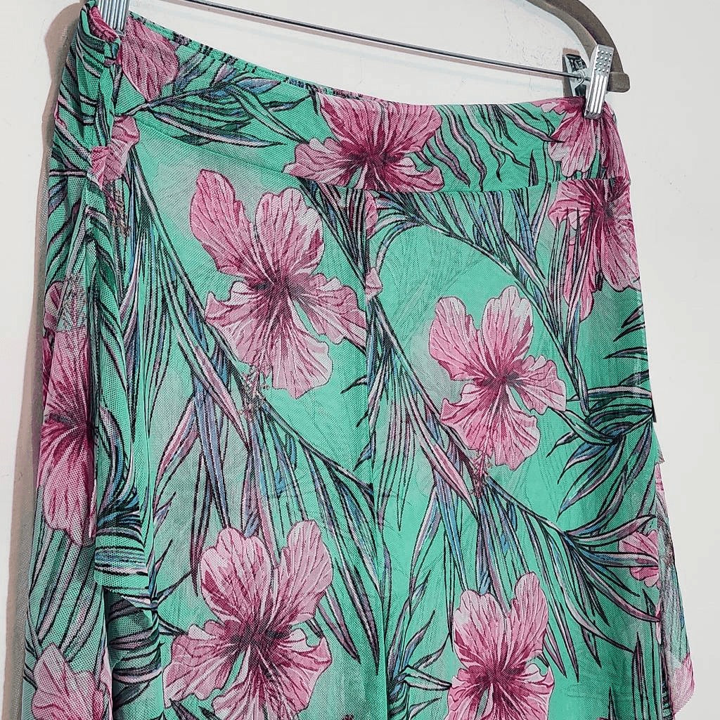 Love 83 Green and Pink Floral Sheer Beach Pants NWT Size 3XL Pull-on Pants
