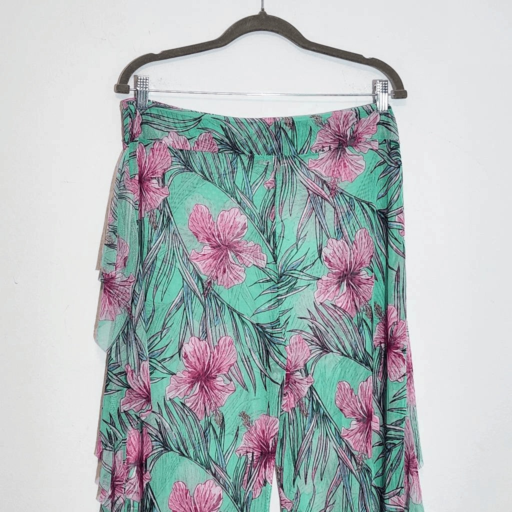 Love 83 Green and Pink Floral Sheer Beach Pants NWT Size 3XL Pull-on Pants
